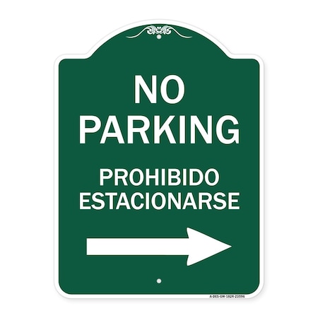 Signmission No Parking Prohibido Estacionarse W/ Left Arrow, Green & White Alum Sign, 18" x 24", GW-1824-23596 A-DES-GW-1824-23596